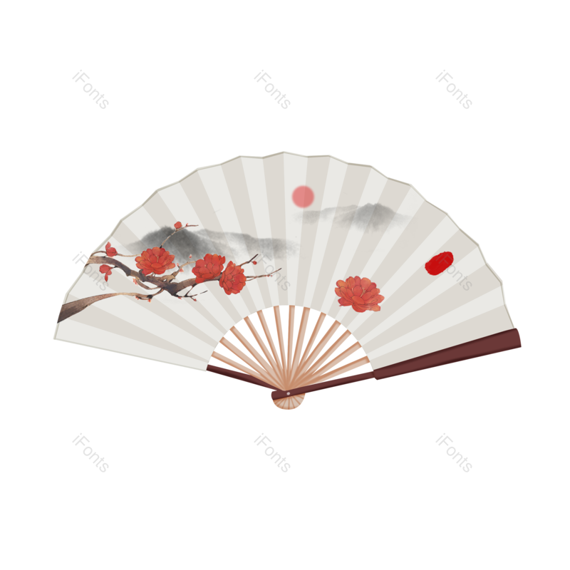 水墨图片,中国元素,扇子PNG,手绘免抠素材